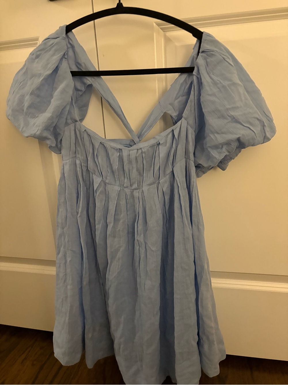 Free People Light Blue Puff Sleeve Mini Dress